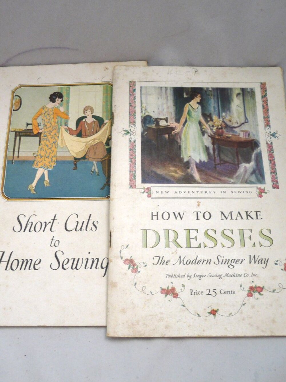 2 Singer Sewing Machines antique booklets Home Dresses attachments 1917 1945